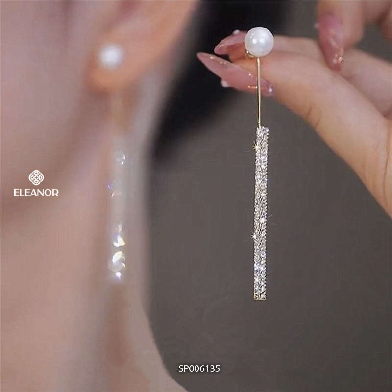 Bông tai nữ dáng dài chuôi bạc 925 Eleanor Accessories đính đá ngọc trai nhân tạo phụ kiện trang sức 6135