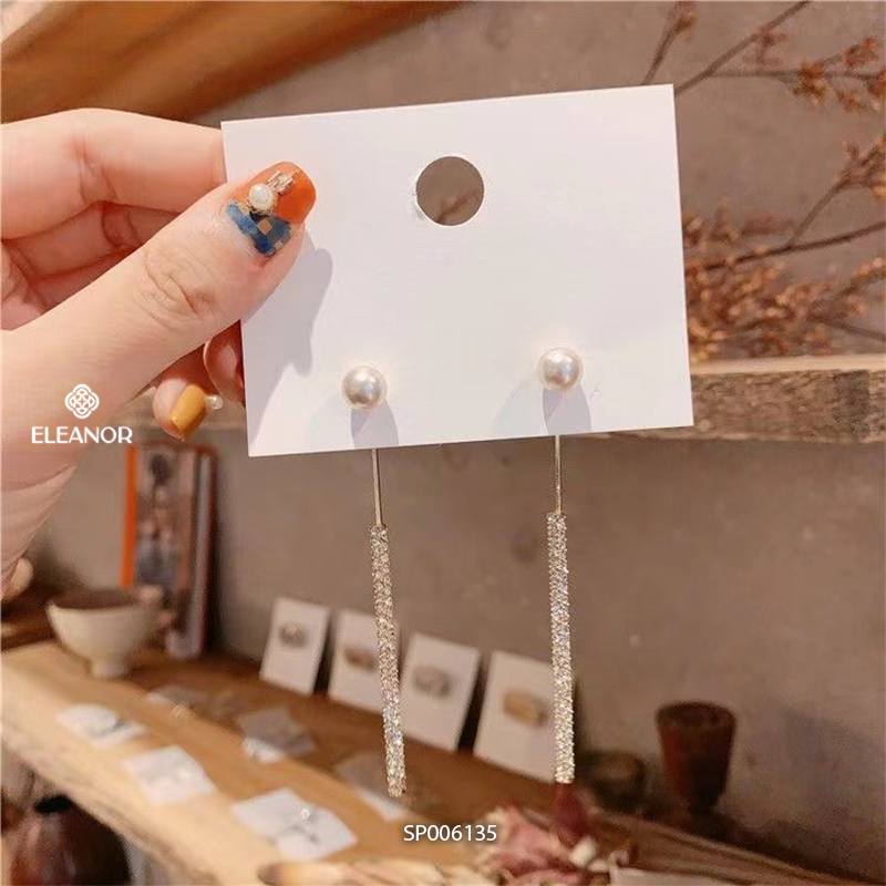 Bông tai nữ dáng dài chuôi bạc 925 Eleanor Accessories đính đá ngọc trai nhân tạo phụ kiện trang sức 6135