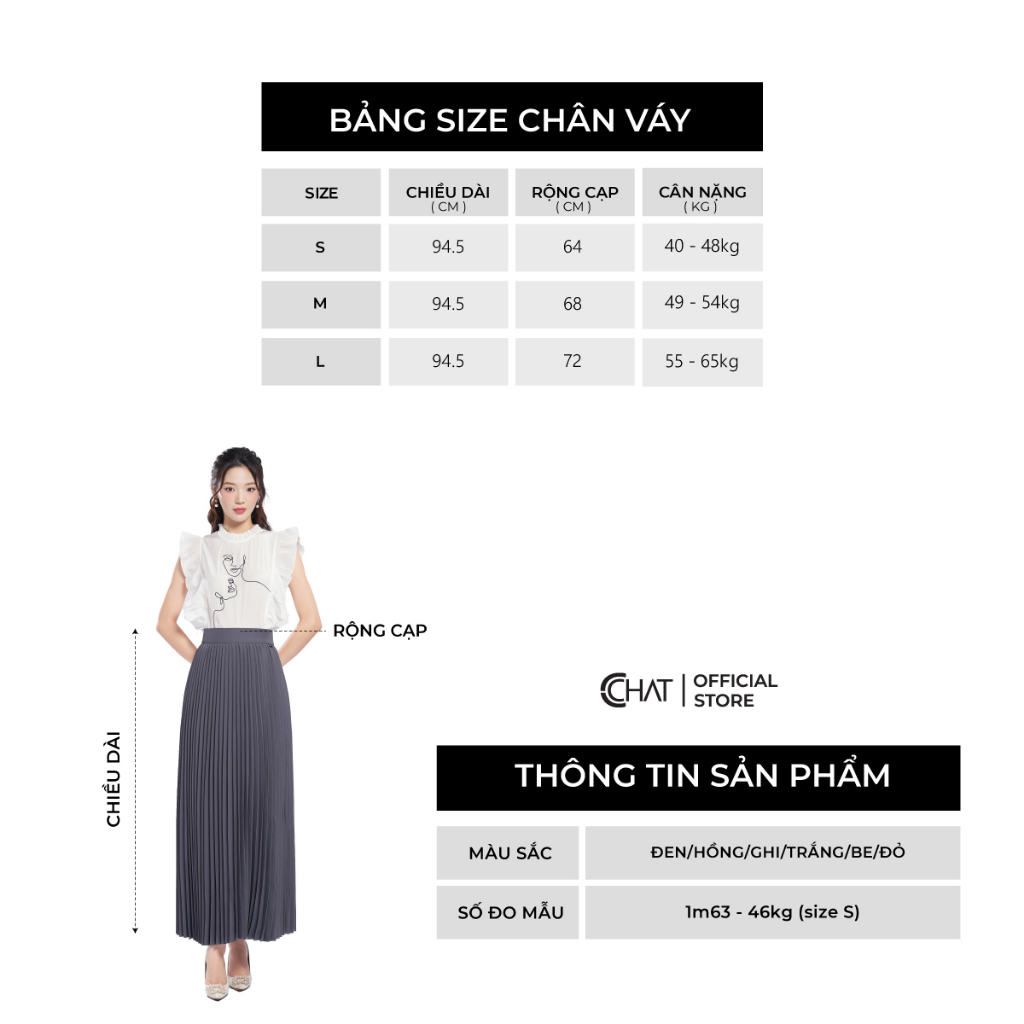 Chân Váy 𝐂𝐂𝐇𝐀𝐓 Xếp Ly Quạt Maxi Chất Mango Cao Cấp Thanh Lịch 13CDE2021LT