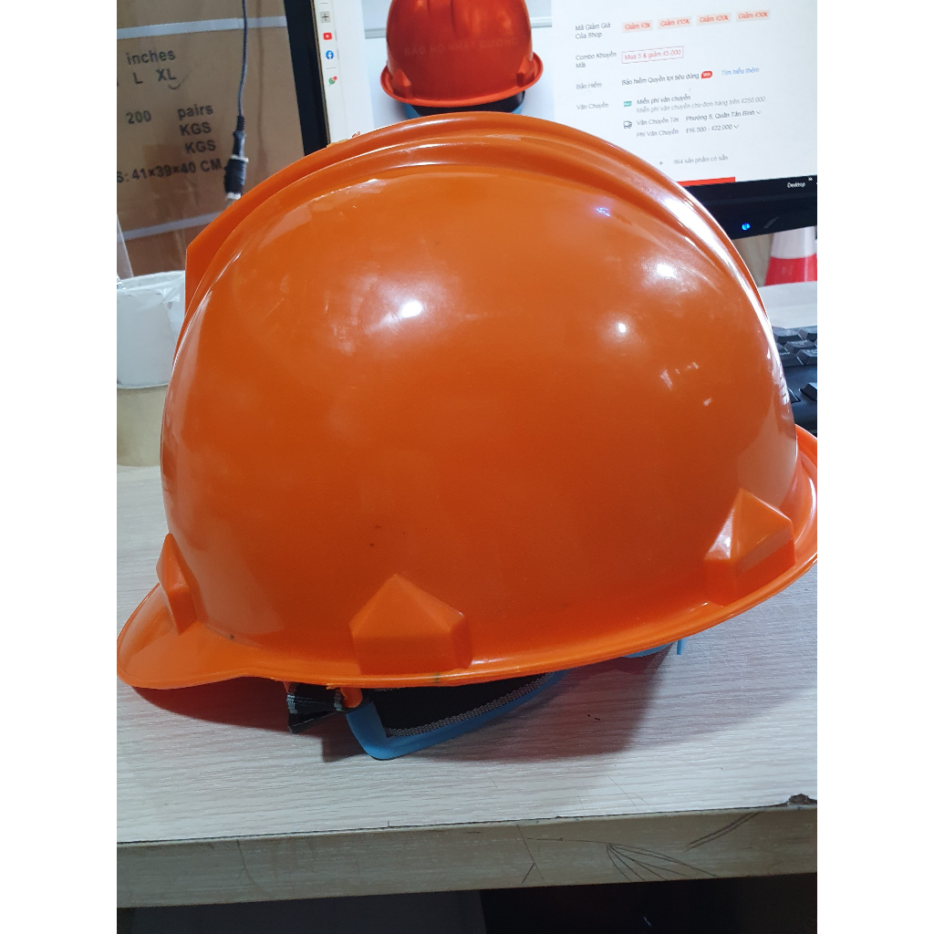 Mũ bảo hộ lao động màu cam nút gài, Nón bảo hộ lao động giá rẻ cho công nhân xây dựng - TRỊNH NGUYỄN