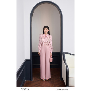 Quần baggy hồng ống rộng dáng dài chất liệu chéo YOONA - YT7S021