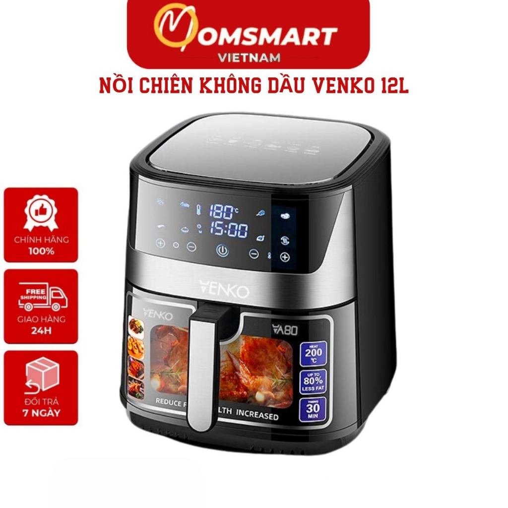 Nồi chiên không dầu Venko 10.5l hạn chế 90% chất béo - Bếp chiên đa năng Công Suất 1700W - Bảo Hành 24 thán