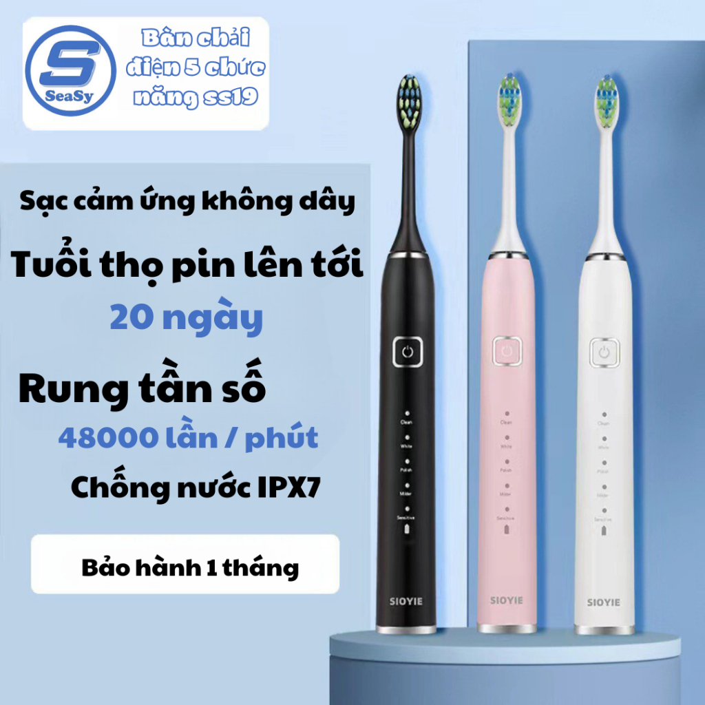 Bàn chải điện SeaSy SS19 với 5 chế độ chải tư động đánh sạch mảng bám và bảo vệ nướu