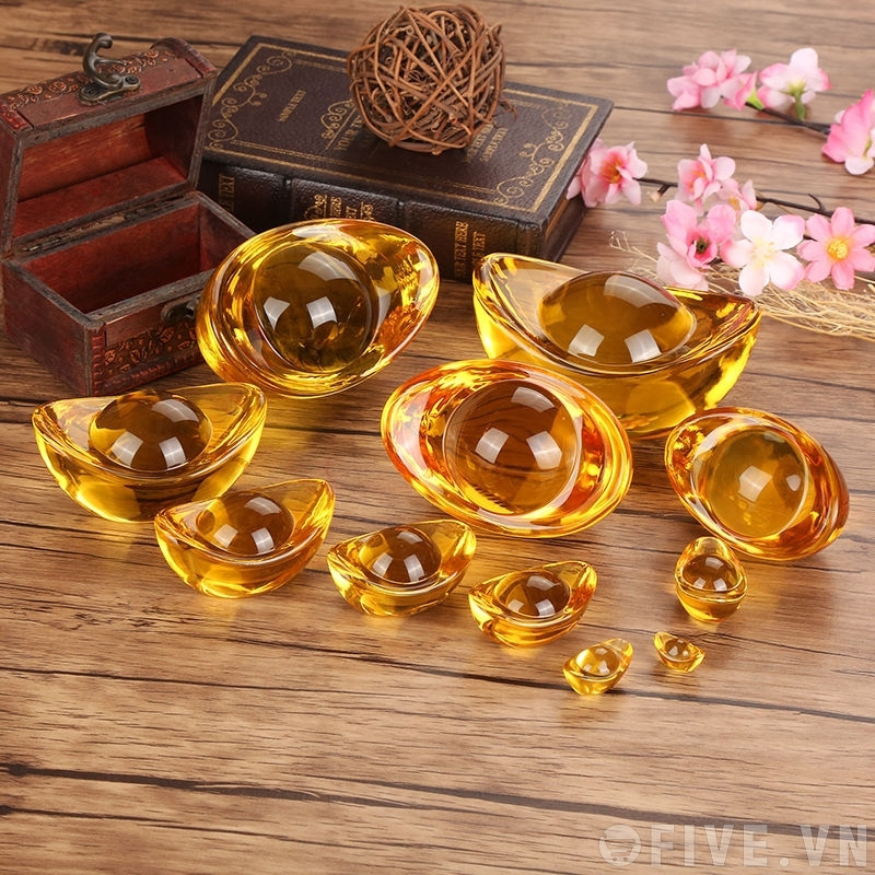 Thỏi vàng pha lê may mắn Kim Nguyên Bảo 3 kích cỡ
