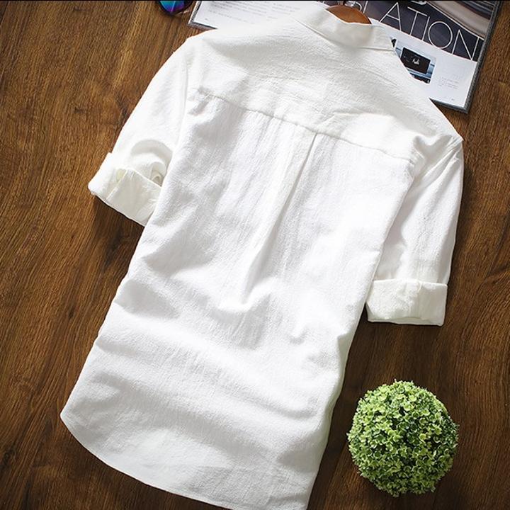 Áo sơ mi đũi nam cổ tròn tay lỡ thời trang LA08