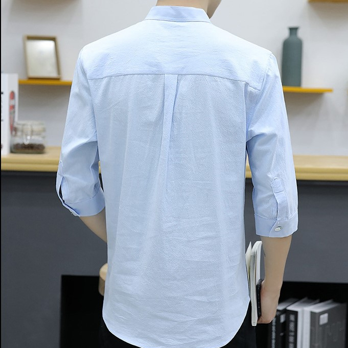 Áo sơ mi đũi nam cổ tròn tay lỡ thời trang LA08