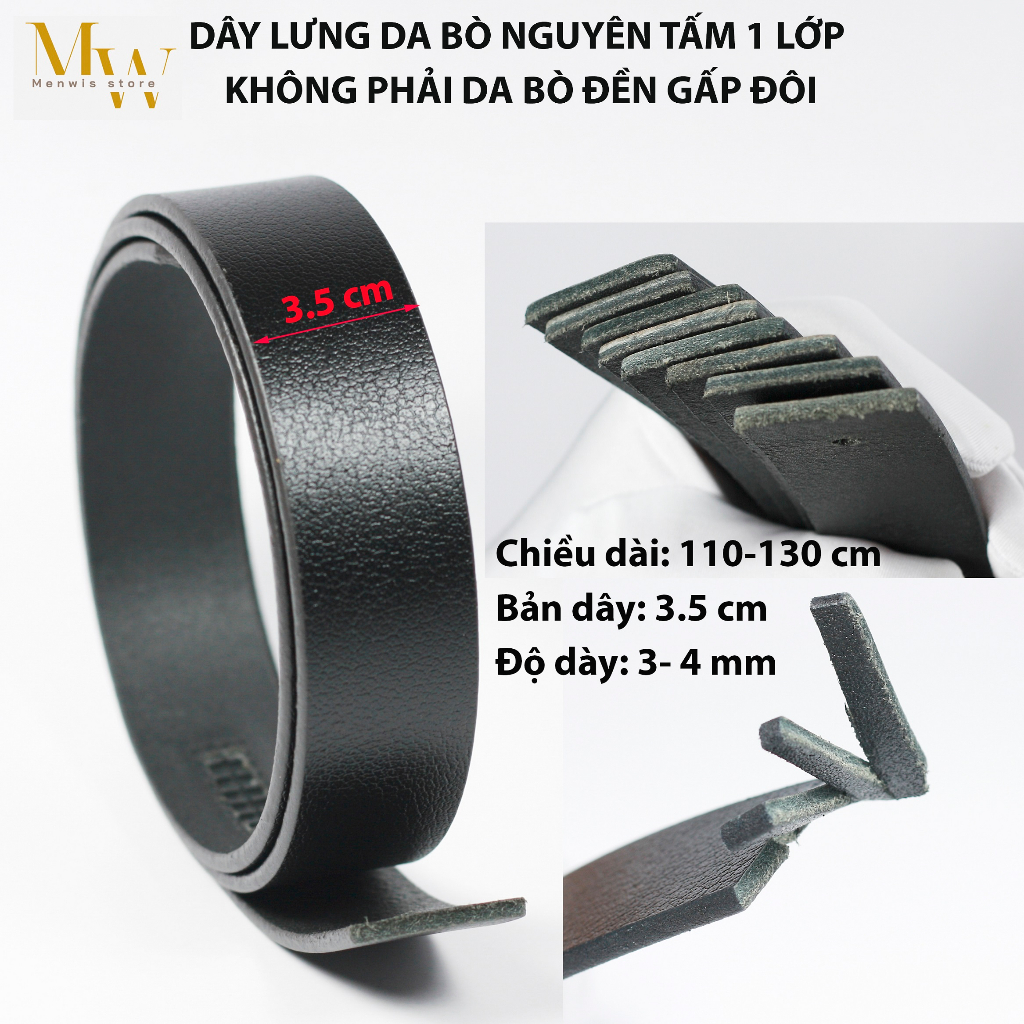 Thắt lưng nam cao cấp MENWIS S07, dây nịt nam da bò 1 lớp bản 3,5 cm mặt khóa chống gỉ sét, BH 12 tháng - dây nịch