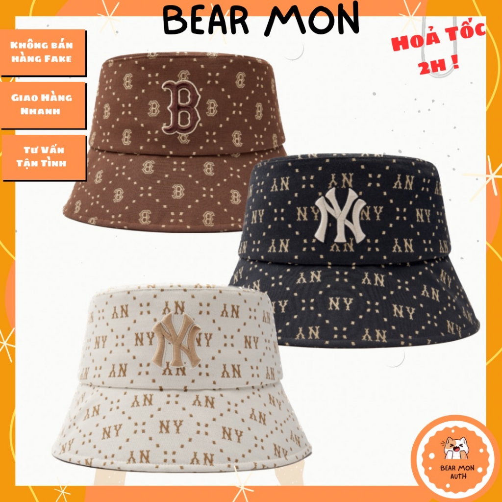 Mũ Bucket MLB Diamond Monogram Bucket Hat New York Yankees Boston Red Sox 3Ahtm063N màu trắng đen nâu