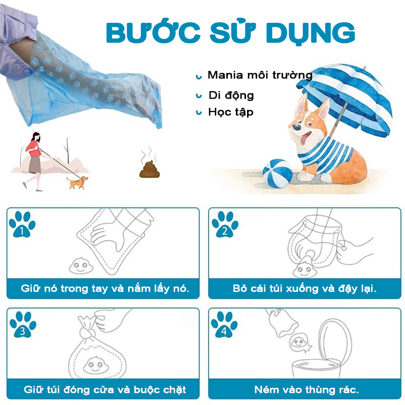 Túi đựng rác cho thú cưng Túi đựng rác in hình Đi chơi Túi đựng phân chó di động Túi đựng phân cho thú cưng