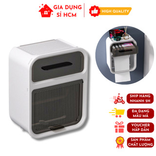 Hộp Đựng Giấy Vệ Sinh 2 Tầng Dán Tường Cao Cấp Có Ngăn Kéo Để Đồ, Kệ Để Điện Thoại Chống Thấm Nước