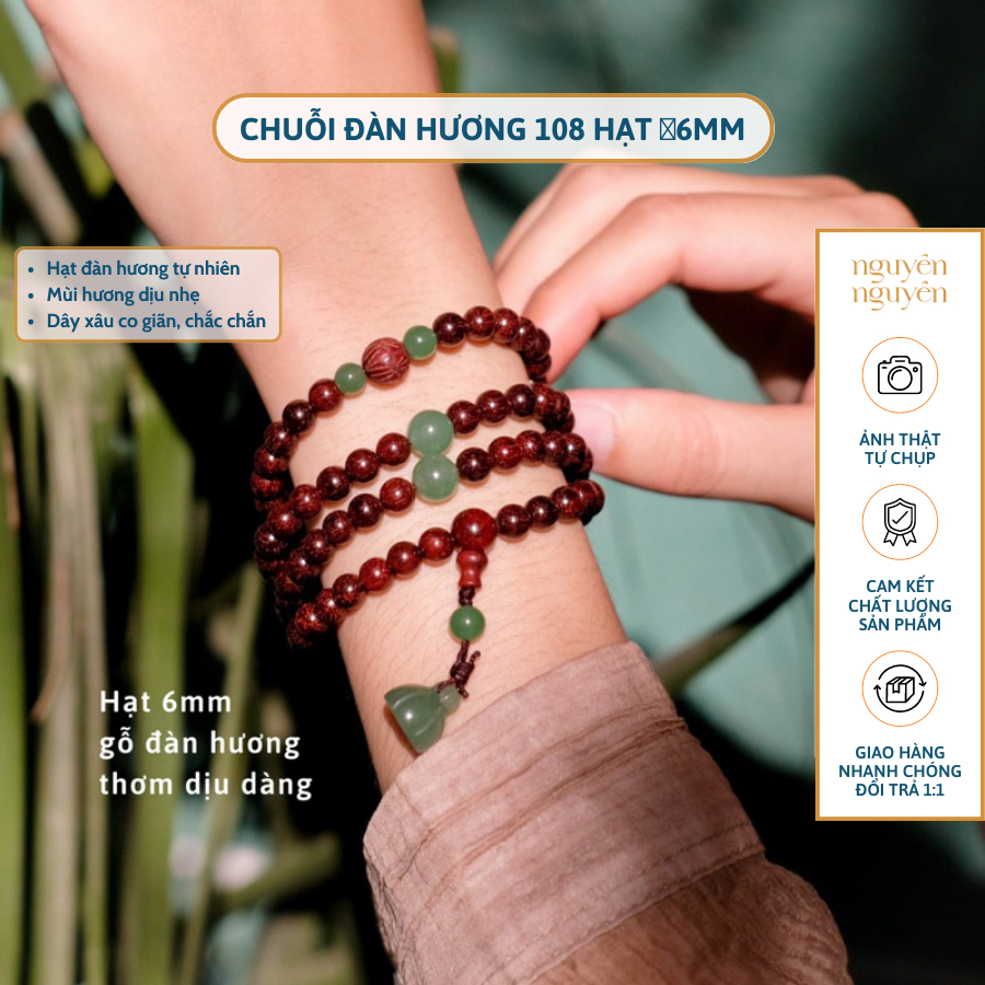 Vòng đeo tay, chuỗi hạt Gỗ Đàn Hương charm Hoa Sen phong thuỷ bình an, thời trang duyên dáng