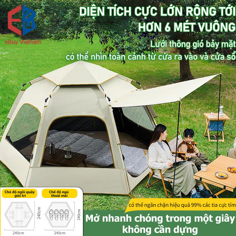 FU37BL/FU37GR Lều cắm trại lều dã ngoại tự động cho 3-4 người hai lớp vải chống tia UV chống thấm nắng mưa hiệu quả