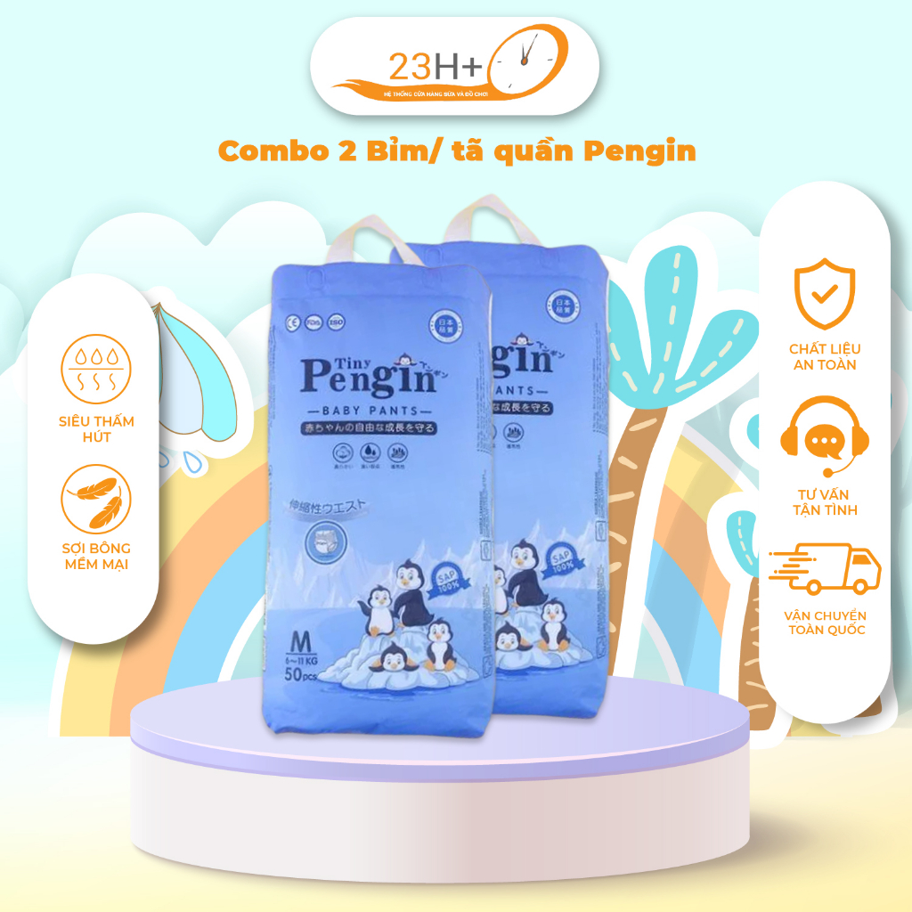 Combo 2 Tã quần Siêu thâm hút thoảng mát cho bé, Bỉm quần Pengin đủ size M/L/XL/XXL/XXXL 50 miếng - Phân phối độc quyền