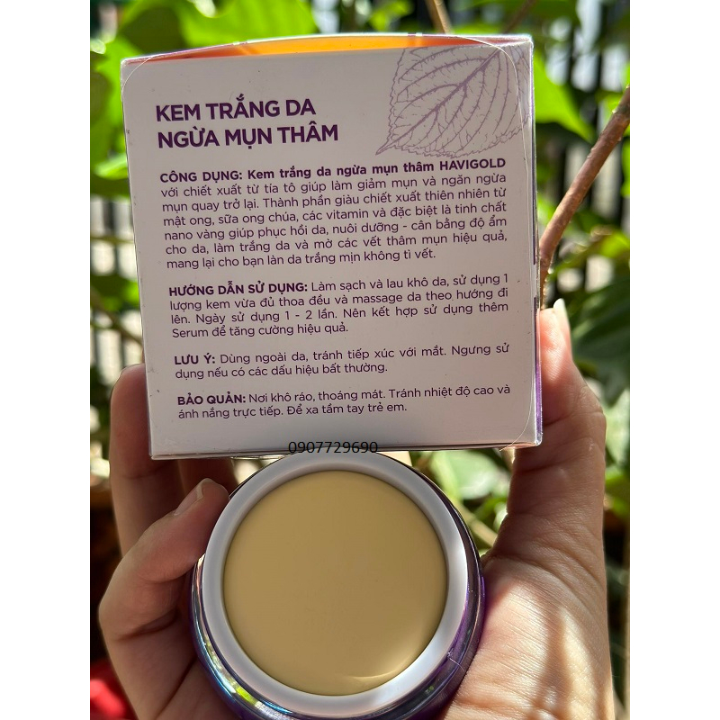 Kem trắng da ngừa mụn thâm  tía tô Havigold