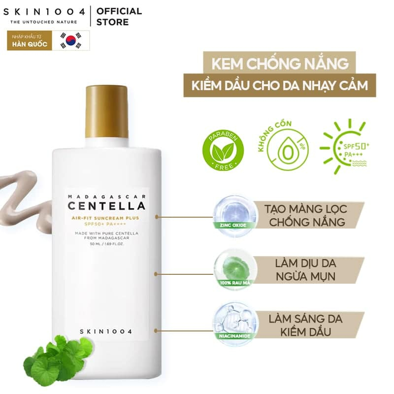 Kem chống nắng Skin1004 Madagascar Centella Air-Fit Suncream Plus SPF50+ PA++++ 50ml - Mini size 20ml