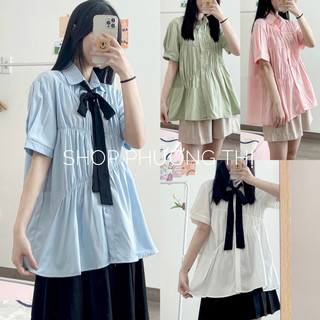 Áo kiểu nữ sơ mi ngắn tay NHÚN ZICZAC cute (hàng sẵn đủ màu)