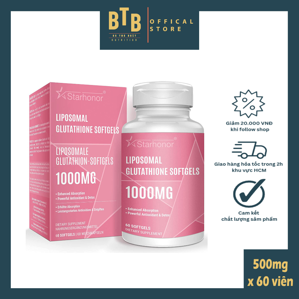 Viên uống Starehorror LIPOSOMAL GLUTAHIONE 1000MG x 30 lần dùng