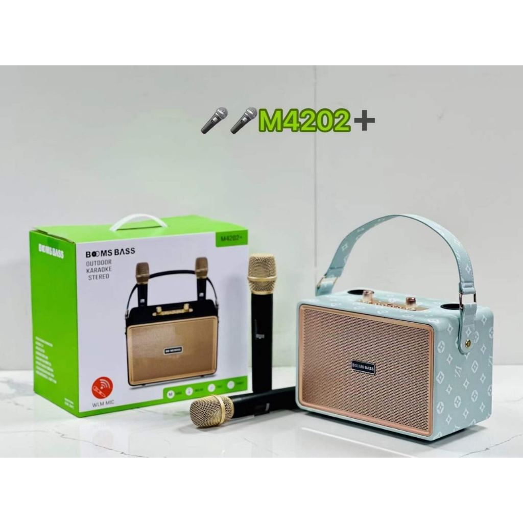 Loa bluetooth karaoke M4202 kèm 2 micro không dây xách tay công xuất 20W, âm thanh trầm ấm, bass căng- TECHHIGH