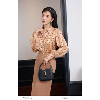 Áo sơ mi lụa dài tay họa tiết chữ YOONA - YT4S069