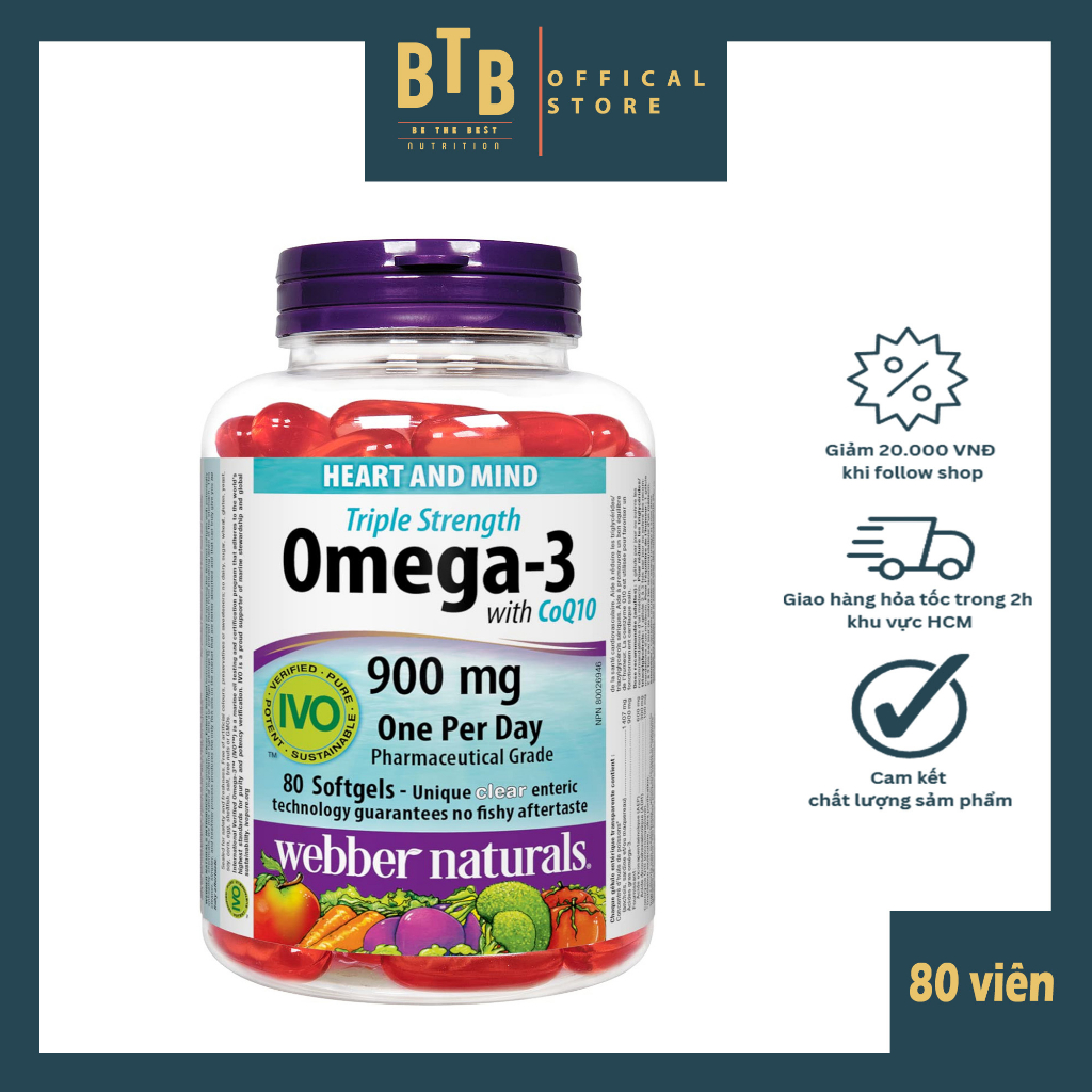 Viên uống dầu cá Webber Naturals OMEGA-3 with CoQ10 80 viên
