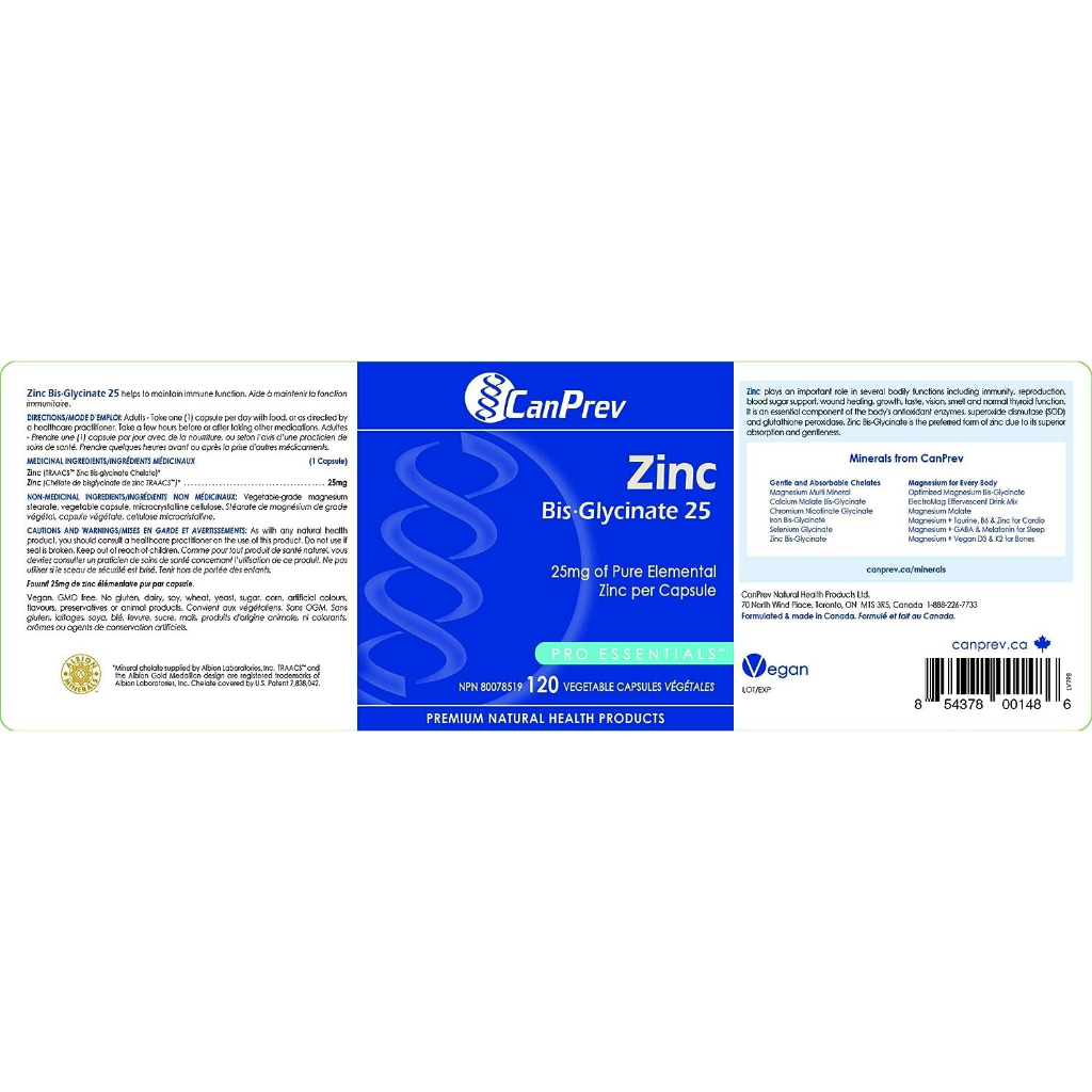 Viên uống kẽm Canprev ZINC BIS GLYCINATE 25MG x 120 viên