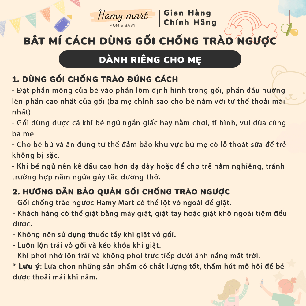 Gối chống trào ngược Hamymart vải xô Muslin Organic cao cấp