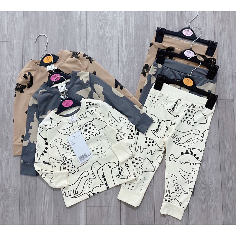 Set 3 bộ khủng long tone nâu - ghi - be cho bé