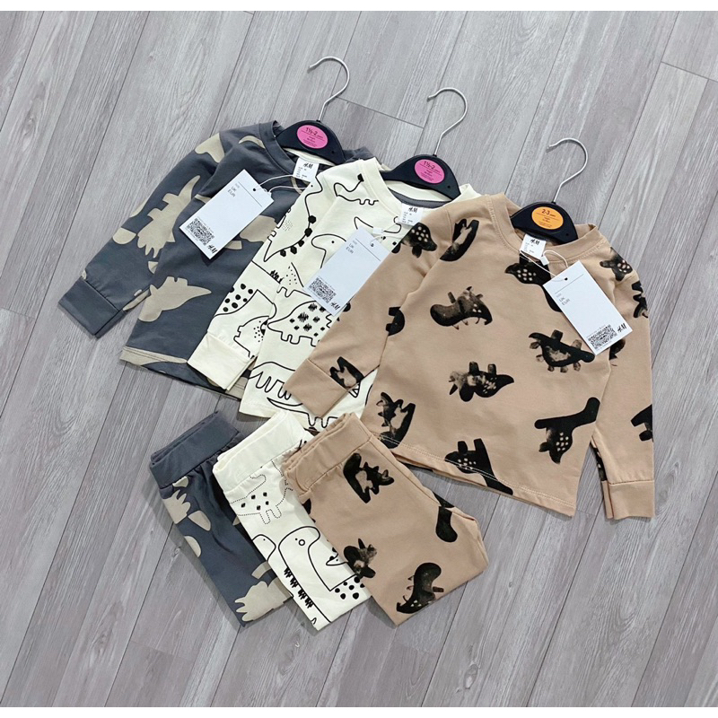 Set 3 bộ khủng long tone nâu - ghi - be cho bé