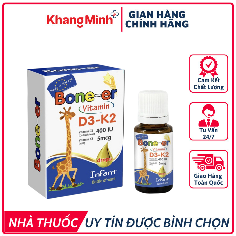 Vitamin D3-K2 Bone-Er Bổ Sung Canxi Cho Trẻ Sơ Sinh Và Trẻ Nhỏ Lọ 10ml - Khang Minh Pharmacy