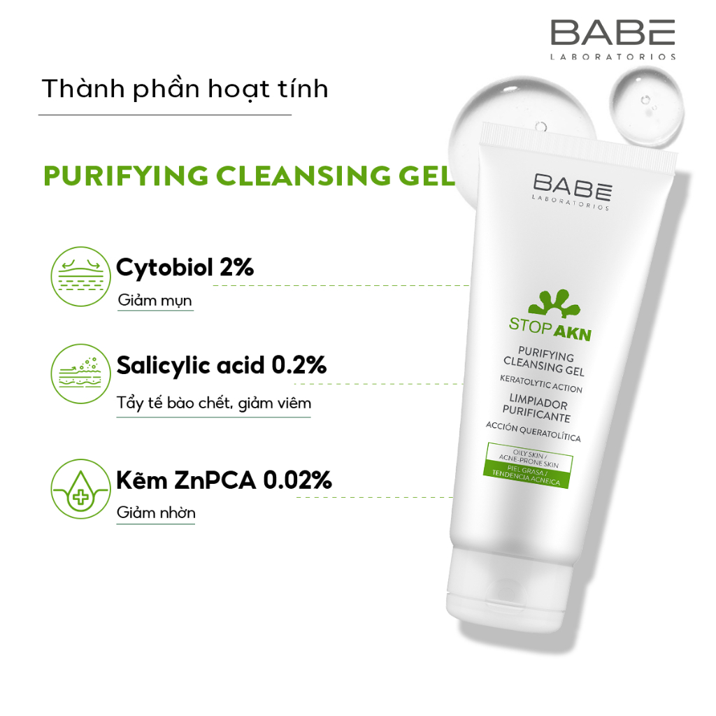 [Mã SGBAU30 giảm đến 30K đơn 99K] Sữa rửa mặt BABÉ Stop Akn Purifying Cleansing gel cho da dầu mụn 100ml