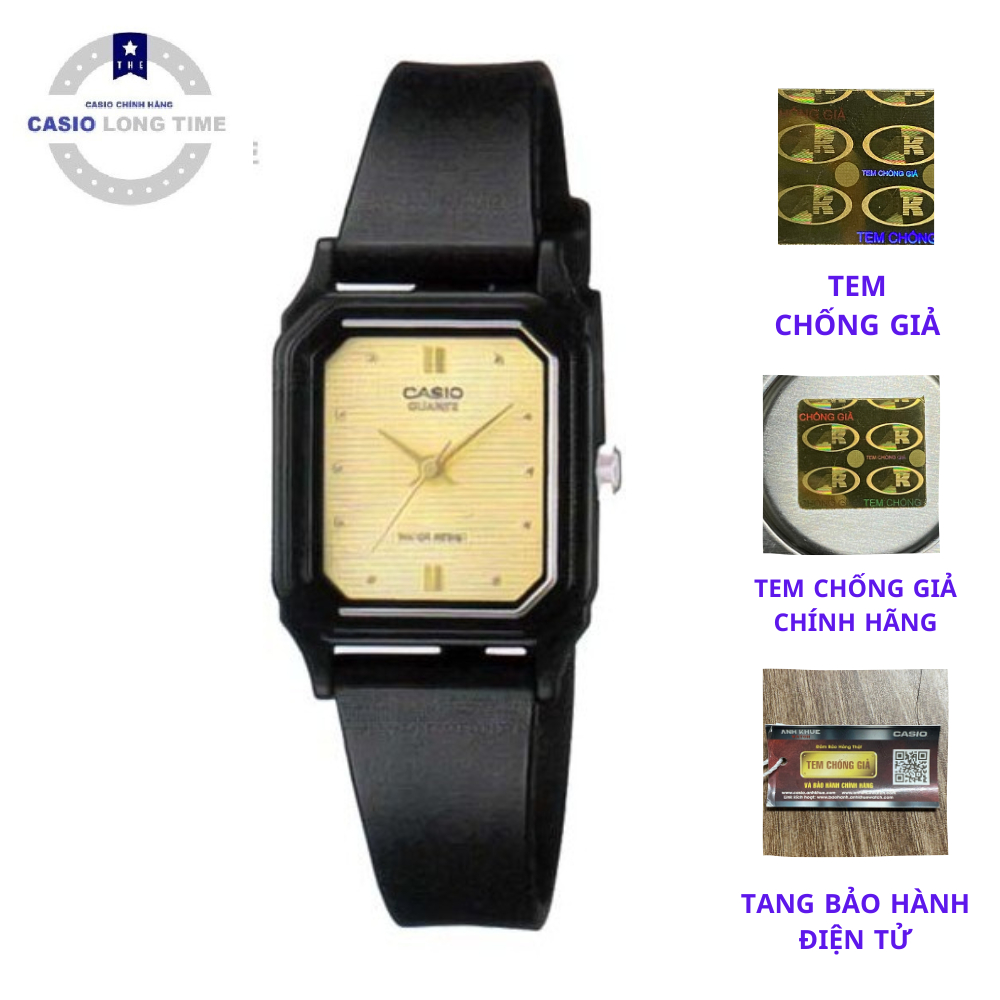 Đồng hồ nữ Casio LQ-142E-9ADF Chính hãng - Dây nhựa đen mặt mạ Vàng
