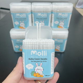 Tăm bông Kháng khuẩn cho bé - Hộp 200 que Moli