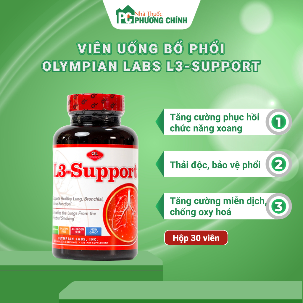 Viên Uống Tăng Cường Hệ Miễn Dịch Phổi & Đường Hô Hấp Olympian Labs L3 Support - Hộp 30 Viên