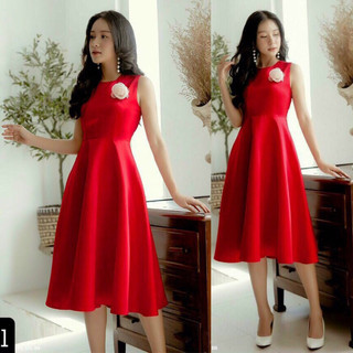 🍒Đầm dự tiệc váy xoè ngực cài hoa