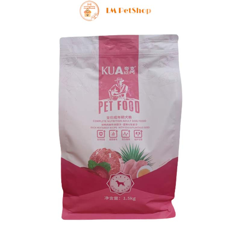 Thức ăn hạt KUAke cho chó trưởng thành - Hạt được làm từ thịt tươi cho cún gói 1.5kg