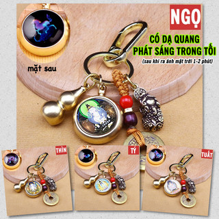 Móc Khóa Dạ Quang 12 Con Giáp Mặt Phật Bản Mệnh, Cóc Thiềm Thừ phong thủy + Dây 5 Xu treo chìa khóa ôtô