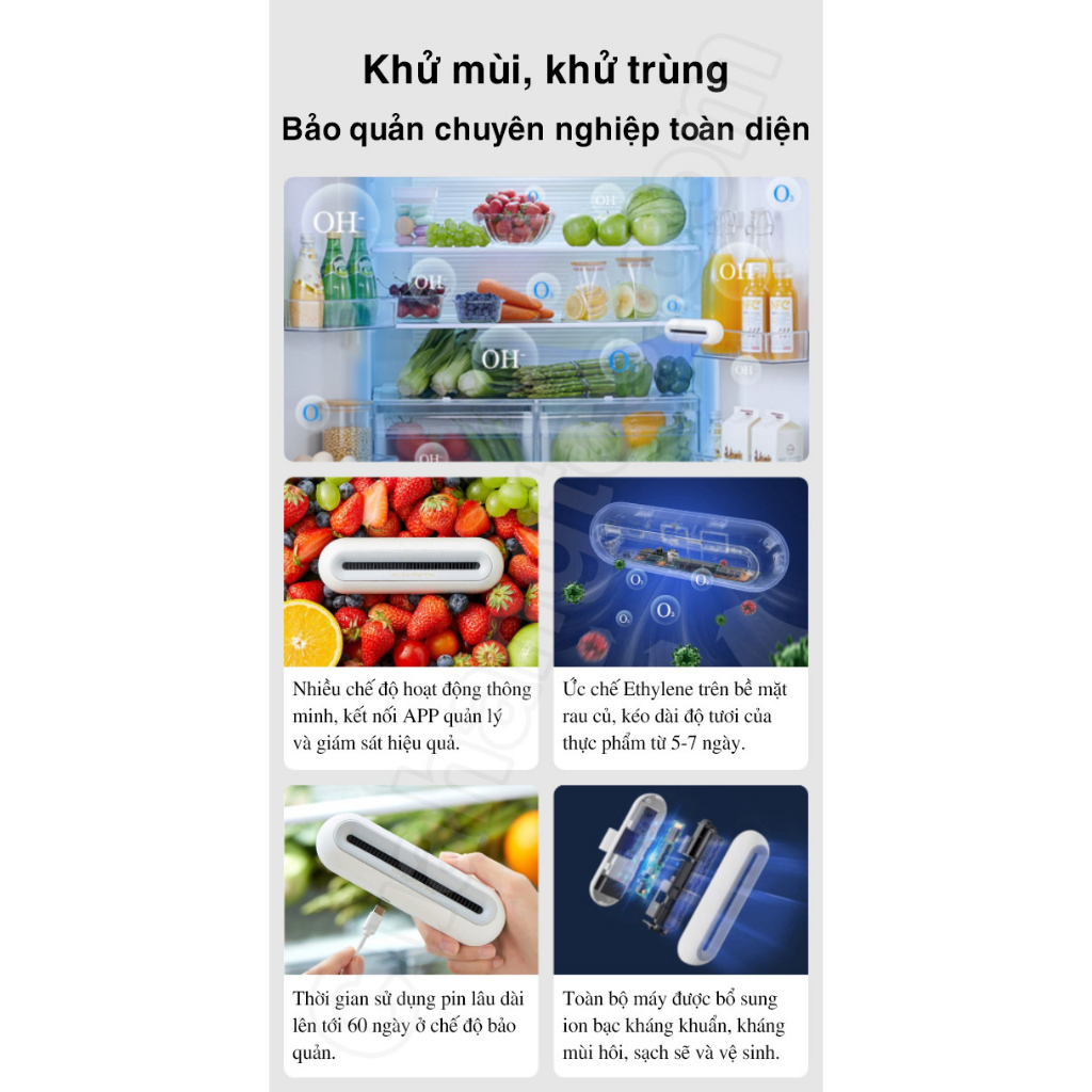 Máy khử mùi tủ lạnh thông minh XM EraClean Max CW-BS01