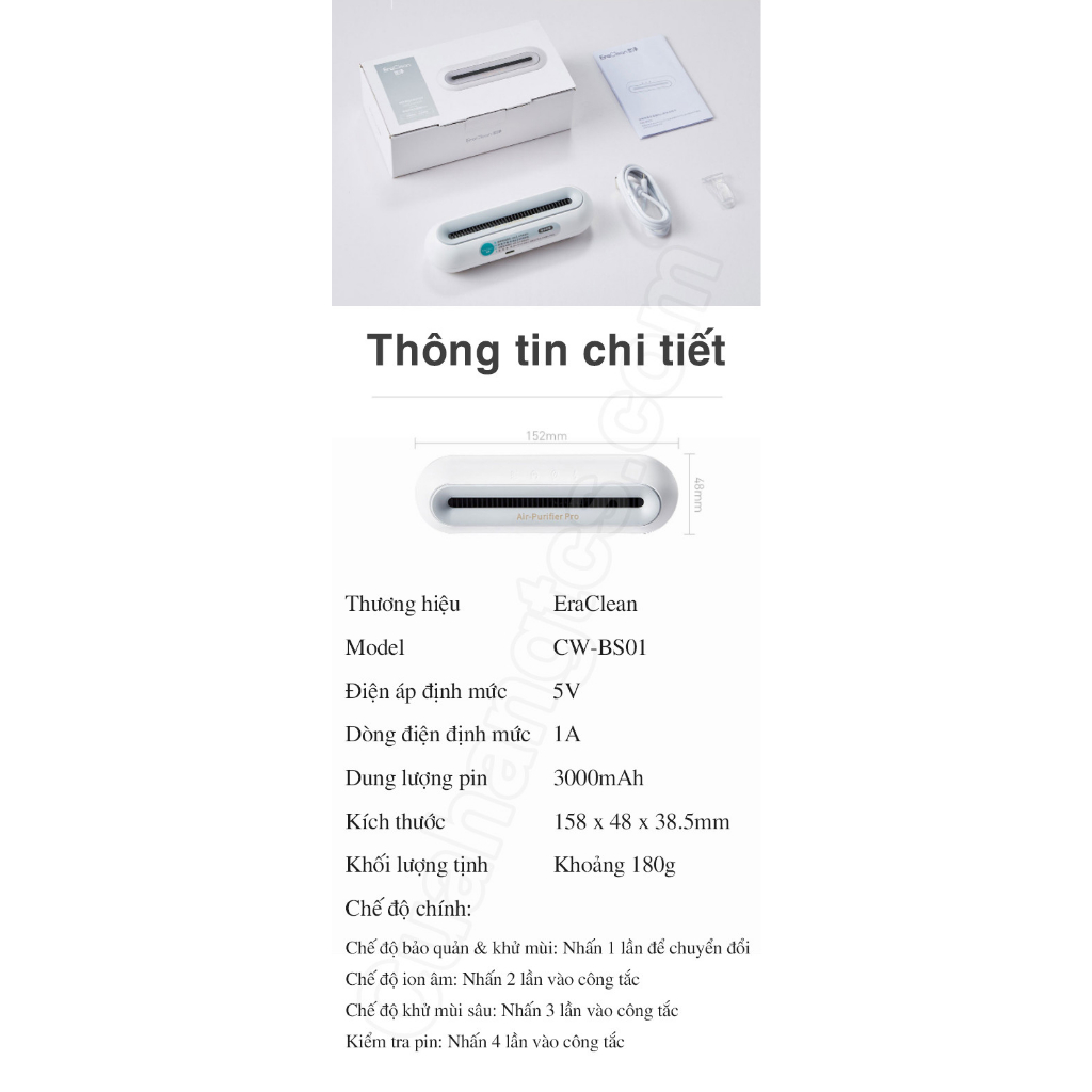 Máy khử mùi tủ lạnh thông minh XM EraClean Max CW-BS01