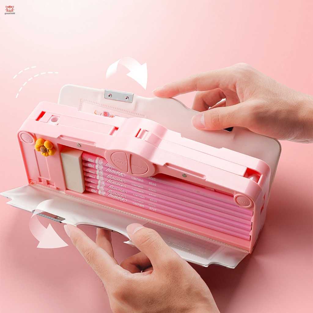 Hộp bút đa năng nhiều ngăn cho bé họa tiết hoạt hình đáng yêu,bóp viết đa năng thông minh bấm tự động cao cấp E1069