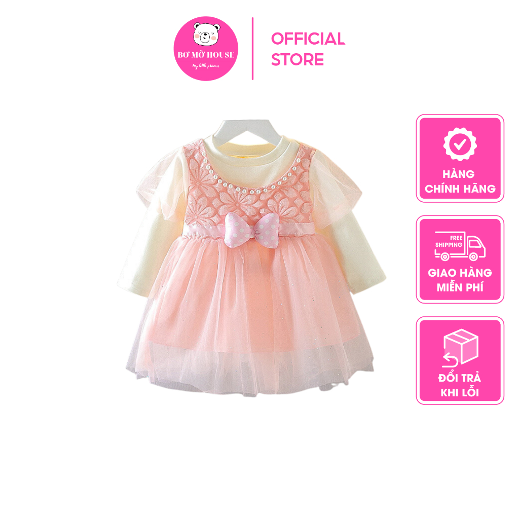 Váy Cotton Mùa Thu Kiểu Dáng Tiểu Thư Cho Bé Gái Size Nhỏ Từ 80-110cm BƠ MỠ HOUSE