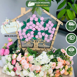 Tranh thả tim, tranh rót cát, tranh 2 trong 1 mẫu cây thả hoa mai mix lá, phụ kiện decor trang trí tiệc cưới, đám hỏi