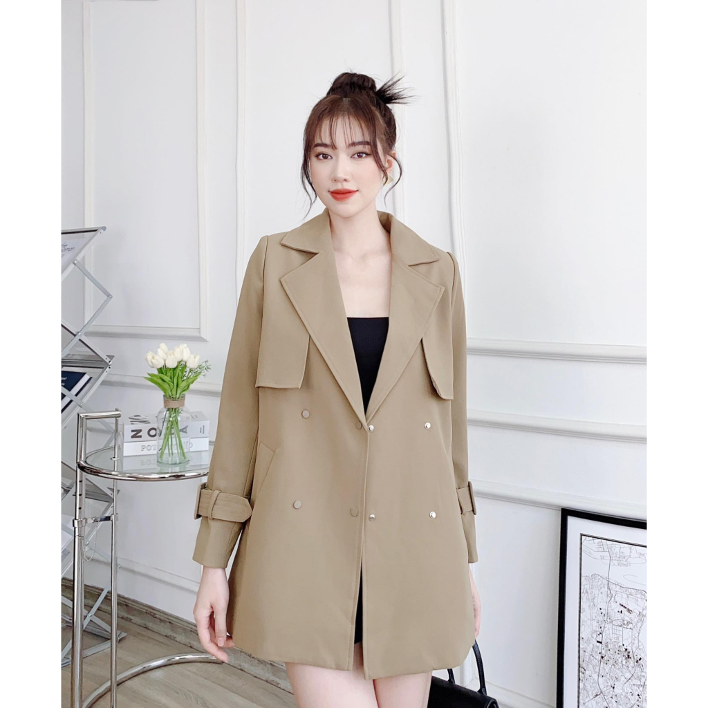 Áo khoác măng tô dáng ngắn Odelia, 2 lớp kèm đai