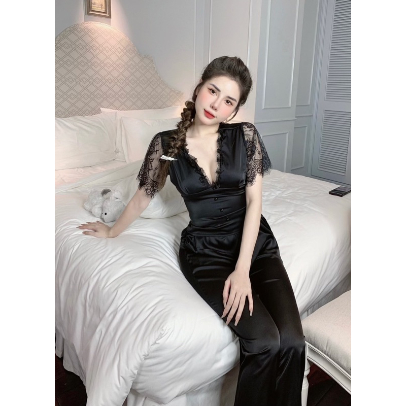 Sét bộ mặc nhà tay ren cho nữ bo nhún siêu tôn dáng chất lụa latin mềm mịn siêu mát