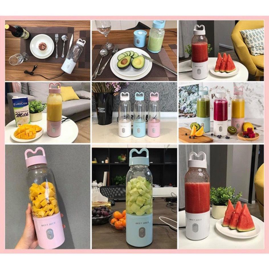 Máy xay sinh tố cầm tay MEET JUICE 500ml vỏ hồng siêu xinh xay đá viên