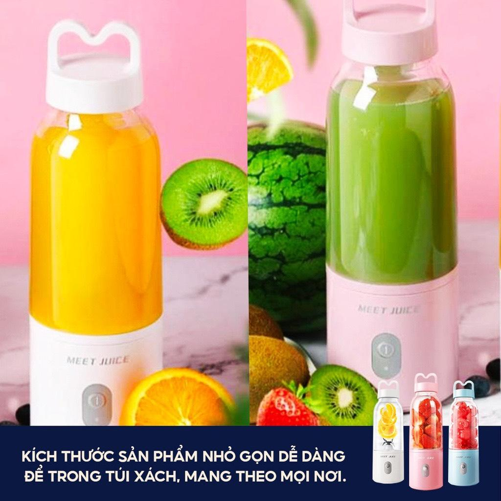 Máy xay sinh tố cầm tay MEET JUICE 500ml vỏ hồng siêu xinh xay đá viên