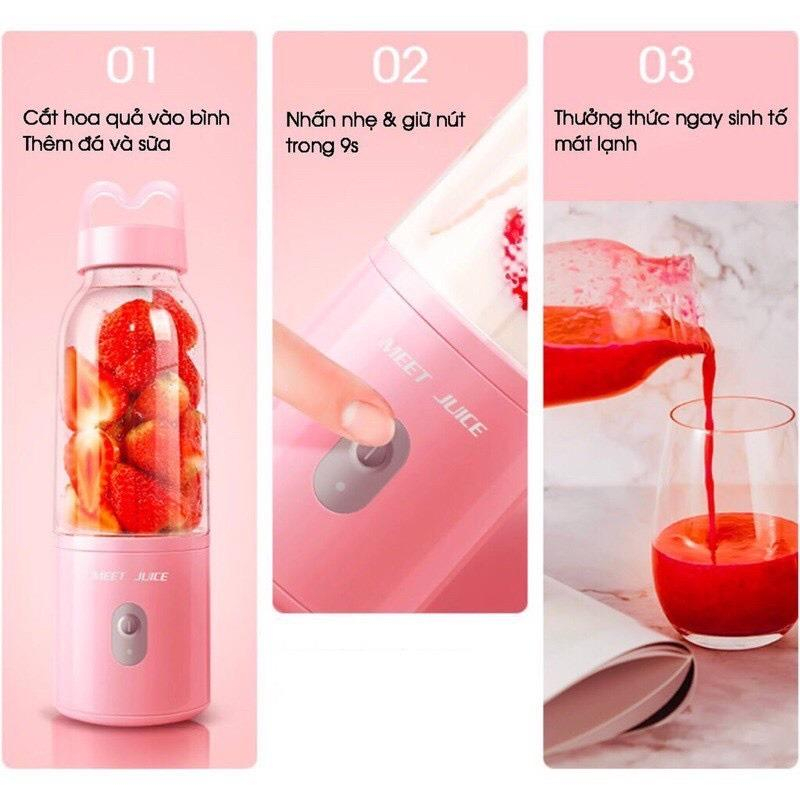 Máy xay sinh tố cầm tay MEET JUICE 500ml vỏ hồng siêu xinh xay đá viên