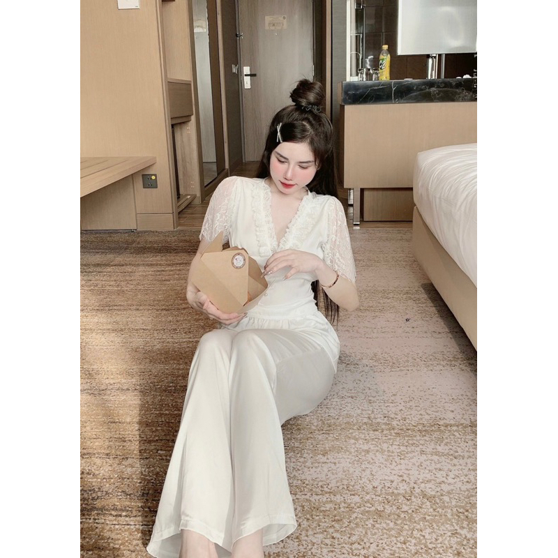 Sét bộ mặc nhà tay ren cho nữ bo nhún siêu tôn dáng chất lụa latin mềm mịn siêu mát