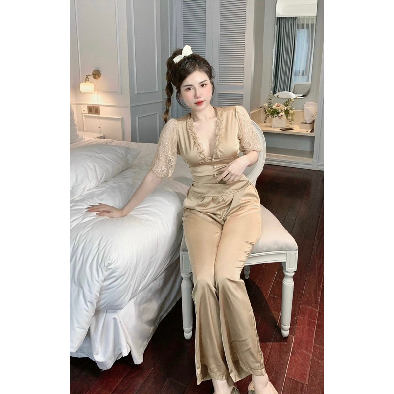 Sét bộ mặc nhà tay ren cho nữ bo nhún siêu tôn dáng chất lụa latin mềm mịn siêu mát
