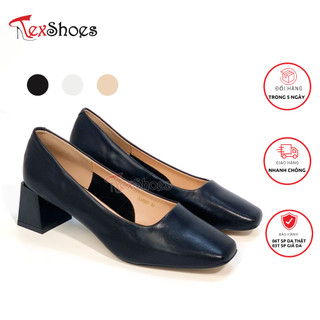 Giày công sở nữ da trơn cao cấp mũi vuông gót trụ 5cm TEX SHOES