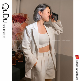 [VEST THIẾT KẾ] Áo Blazer Nữ Qudu Màu Trắng Đen Freesize  Dài Tay Hai Lớp Sang Xịn Trẻ Trung Hàng Thiết Kế